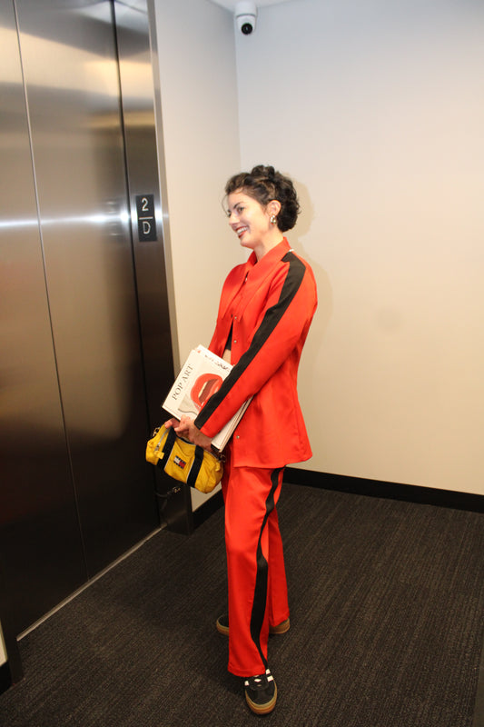 RED HIGH-WAISTED STRIPE PANT