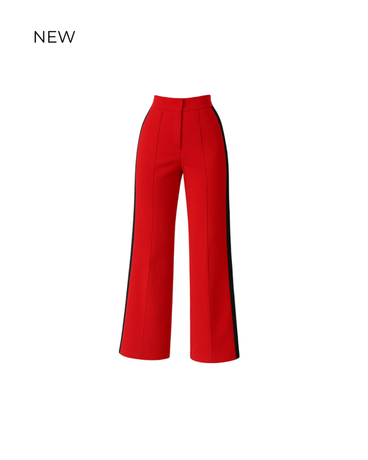 RED HIGH-WAISTED STRIPE PANT