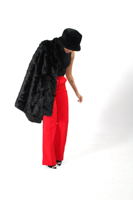 SLIM FIT | RED HIGH-WAISTED WIDE LEG PANT