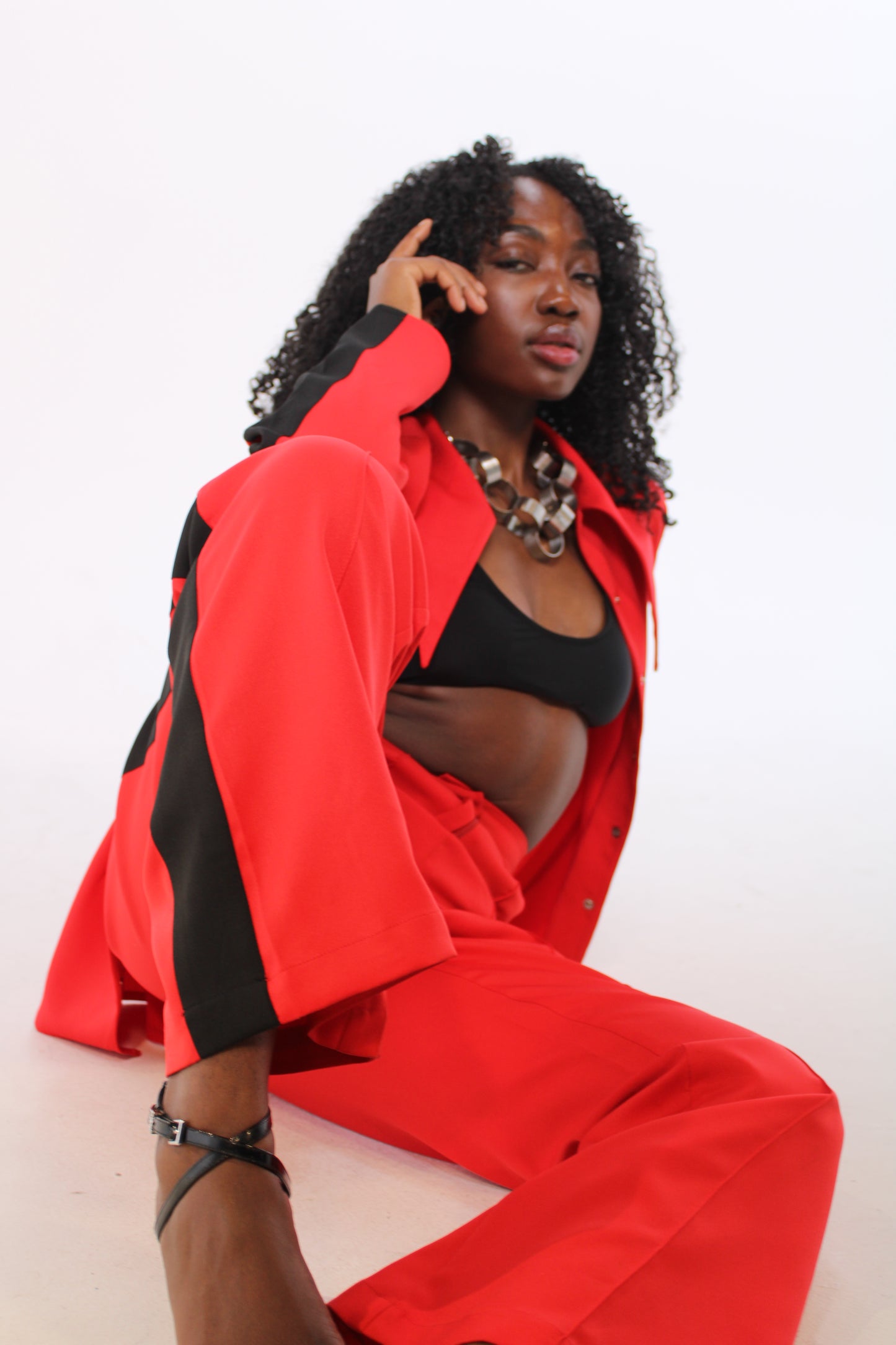 RED HIGH-WAISTED STRIPE PANT