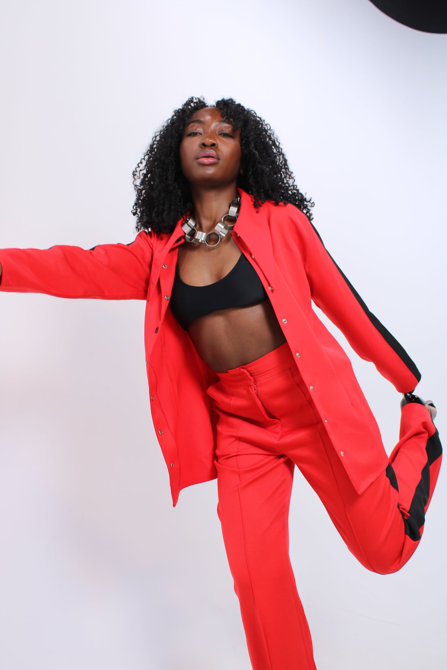 RED HIGH-WAISTED STRIPE PANT